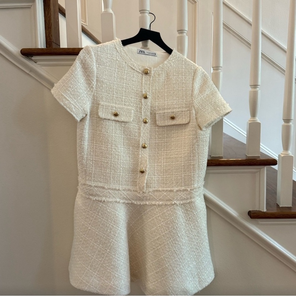 Zara Cream Mini Dress with Gold Buttons
